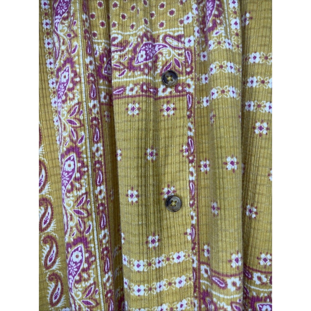 Como Blu Mustard Boho Peasant Blouse L Paisley Print Button Front Drawstring - Picture 3 of 8